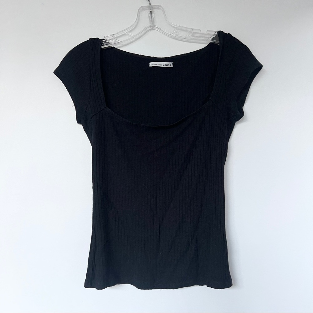 Reformation Jeans black square neck short sleeve top - Picture 2 of 6